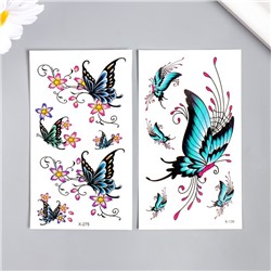 Татуировка на тело цветная "Бабочки нарисованные" МИКС 10,5х6 см