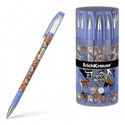 Ручка шариковая синяя 0,7мм Tulips Stick, круглая, рифленый держатель, металлизированный наконечник,
