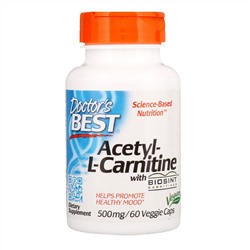 Doctor's Best, Ацетил-L-карнитин с карнитинами Biosint, 500 мг, 60 растительных капсул