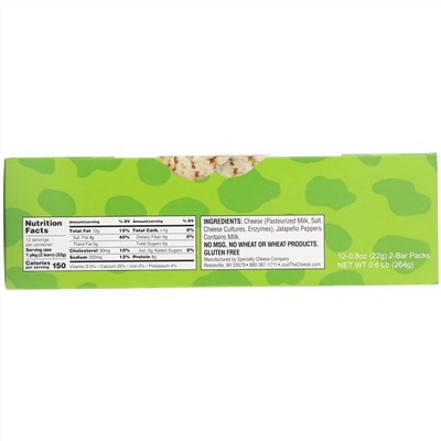 Just The Cheese, Jalapeno Bars, 12 Bars, 0.8 oz (22 g)