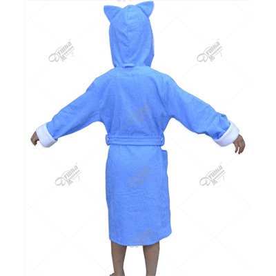Детский махровый халат с капюшоном и печатью "Кошечка" голубой