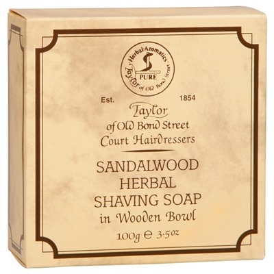 Taylor of Old Bond Street Sandalwood Herbal Shaving Hard-Soap in Wooden Bowl  Твердое мыло для бритья Sandalwood Herbal в деревянной миске