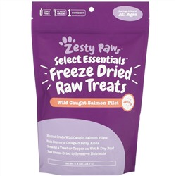 Zesty Paws, Select Essentials, Freeze Dried Raw Treats for Dogs and Cats, All Ages, Wild Caught Salmon Filet, 4.4 oz (124.7 g)