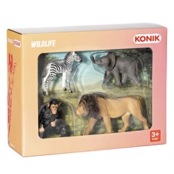 Набор фигурок KONIK «Дикие животные: лев, шимпанзе, слонёнок, зебра» AMW2126