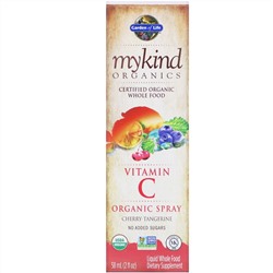 Garden of Life, MyKind Organics, органический спрей с витамином C, вкус вишни и мандарина, 58 мл (2 жидкие унции)