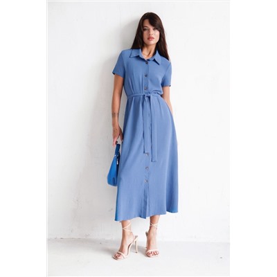 9702 Платье-рубашка удлинённое тёмно-голубое (остаток: 42)