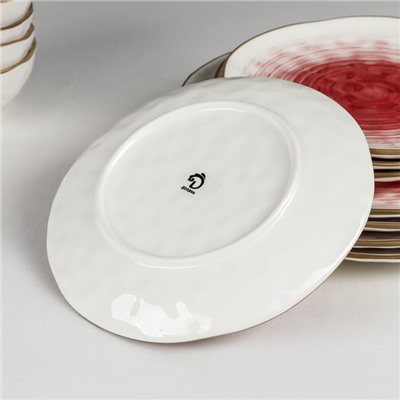 Набор посуды керамический Доляна «Космос», 16 предметов: 4 тарелки d=21 см, 4 тарелки d=27,5 см, 4 миски d=13 см, 4 кружки 400 мл, цвет красный