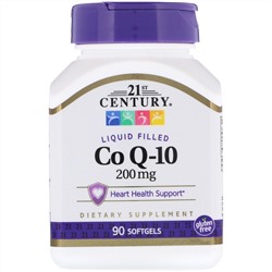21st Century, Жидкий коэнзим Q-10, 200 мг, 90 мягких таблеток