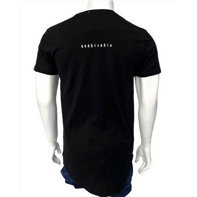 Черная мужская футболка K S C Y с небольшим принтом  №500
