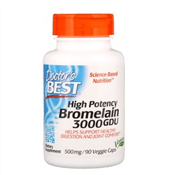 Doctor's Best, Бромелайн 3000 GDU, высокоэффективный, 500 мг, 90 растительных капсул