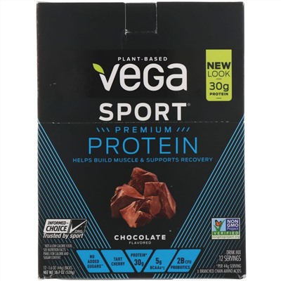 Vega, Protein, Chocolate, 12 Pack, 1.6 oz (44 g) Each