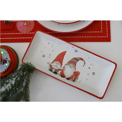 Блюдо сервировочное Доляна «Рождественские гномики», 28×12×3,2 см, цвет белый