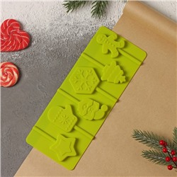 Форма силиконовая для леденцов Доляна «Новогодний подарок», 24×9,5 см, 6 ячеек, цвет зелёный