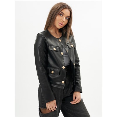 Короткая кожаная куртка женская черного цвета 245Ch