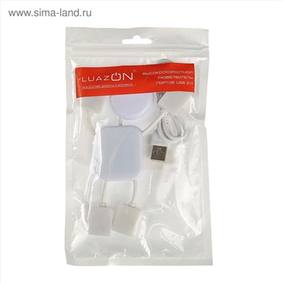 USB-разветвитель (HUB) LuazON SSV-011, 4 порта, USB 2.0, кабель 0.4 м, белый