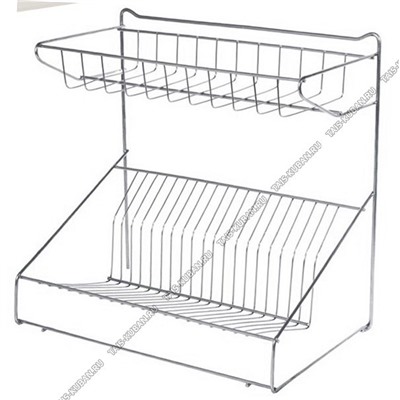 Сушка д/посуды 2-х яр на 19тар.(38,5х38,5 h24см) хромир,пласт.поддон, настольн./настен.