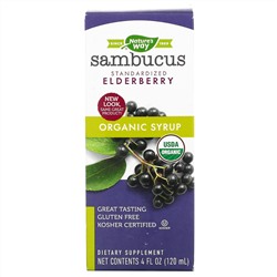 Nature's Way, Sambucus, стандартизированный экстракт бузины, органический сироп, 120 мл (4 жидк. унции)