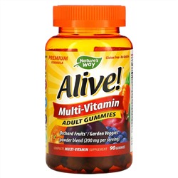 Nature's Way, Alive! жевательный мультивитамин для взрослых, фруктовый вкус, 90 жевательных мармеладок