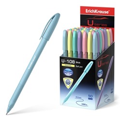 Ручка шариковая синяя 1,0мм U-108 Pastel Stick Ultra Glide Technology, трёхгранная, игольчатый пишущ