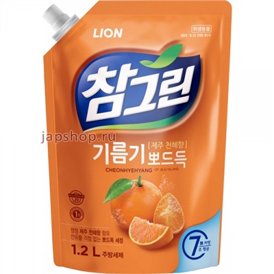 CJ Lion Chamgreen Средство для мытья посуды с экстрактом японского мандарина, мягкая упаковка, 1,2 л(8806325629306)