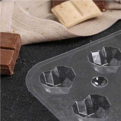 Форма для шоколада и конфет пластиковая «Конфеты Граненое Сердце», цвет прозрачный