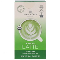 Navitas Organics, Latte Superfood Drink Mix, Matcha, 10 Packets, 0.31 oz (9 g) Each