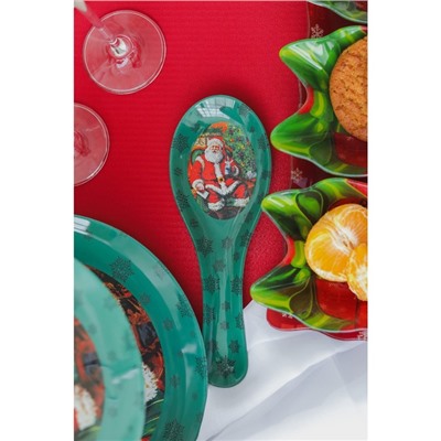 Подставка стеклянная под ложку Доляна «Счастливый Санта», 21×7,5×1,4 см, цвет зелёный