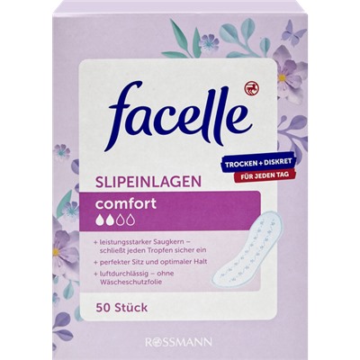 facelle Slipeinlagen comfort 50 Stück, фаселль Ежедневные прокладки комфорт с защитой от протеканий 50 шт.