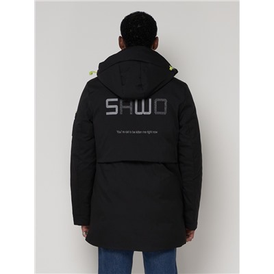 Спортивная молодежная куртка удлиненная мужская черного цвета 90016Ch