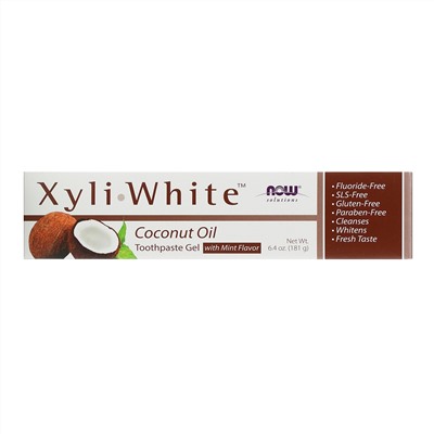 Now Foods, Solutions, XyliWhite, зубная гель-паста, с кокосовым маслом, со вкусом мяты, 181 г (6,4 унции)