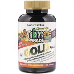 Nature's Plus, Source of Life Animal Parade Gold, добавка для детей с мультивитаминами и минералами, ассорти из натуральных вкусов, 120 таблеток в форме животных