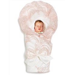 Конверт-одеяло на выписку "Роскошный" (молочный с розовым кружевом)