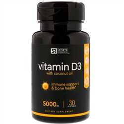 Sports Research, Витамин D3 с кокосовым маслом, 125 мкг (5000 МЕ), 30 мягких таблеток
