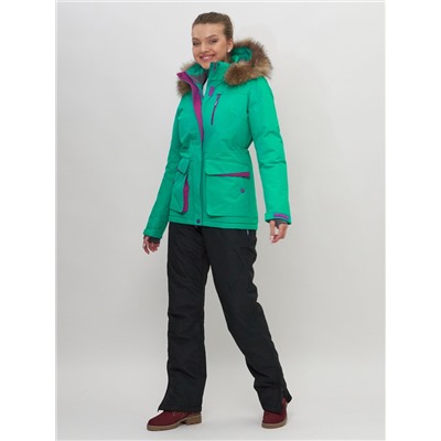 Куртка спортивная женская зимняя с мехом зеленого цвета 551777Z
