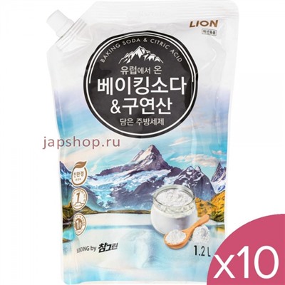 Комплект: 622710 CJ Lion Chamgreen Средство для мытья посуды с содой и лимонной кислотой, мягкая упаковка, 1200 гр.х10шт.