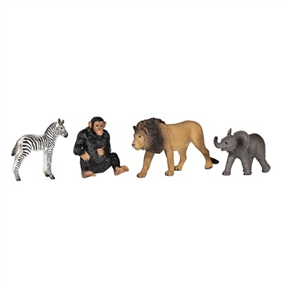 Набор фигурок KONIK «Дикие животные: лев, шимпанзе, слонёнок, зебра» AMW2126