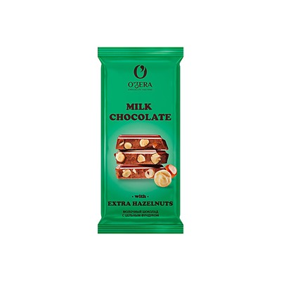 «O'Zera», шоколад молочный с цельным фундуком  Milk & Extra Hazelnut, 90 г