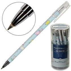 Ручка шариковая синяя 0,5мм HappyWrite Ламы, металлизированный наконечник, прозрачный колпачок с кли