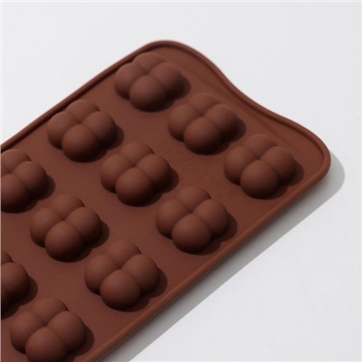Форма силиконовая для льда и кондитерских украшений Доляна «Креоль», 21×10,5×2,5 см, 15 ячеек, цвет шоколадный