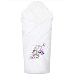 Конверт-одеяло на выписку "Зайчонок" (белое, принт без кружева)