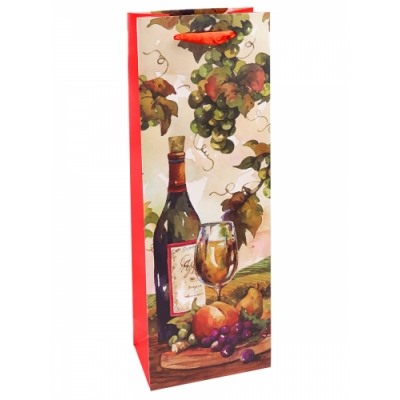 Пакет подарочный Натюрморт с вином и фруктами (с матовой ламинацией) 12x36x8,5 см