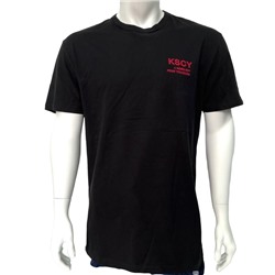 Черная мужская футболка K S C Y с красным принтом  №509