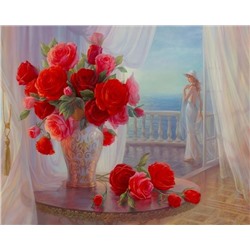 Красные розы (худ. Дандорф О.) Алмазная мозаика круглыми стразами 40x50