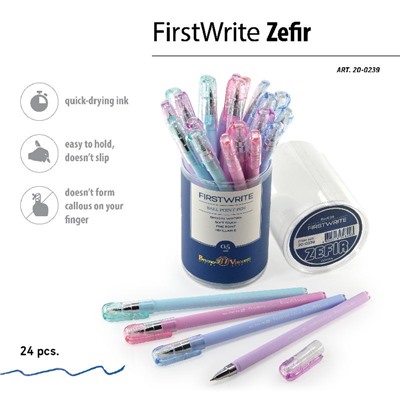 Ручка шариковая синяя 0,5мм FirstWrite Zefir, металлизированный наконечник, 4 цвета корпуса ассорти