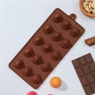 Форма силиконовая для шоколада Доляна «Трюфо», 21×10×2,2 см, 15 ячеек, цвет шоколадный