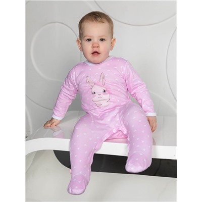 Розовый комбинезон с зайчиком "Нежный зайка" для новорождённой (6050125)