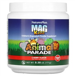 Натурес Плюс, Mag Kidz, Animal Parade, добавка с магнием в виде порошка для детей, вкус вишни, 171 г (0,38 фунта)