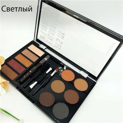 Тени для бровей и глаз с трафаретами Merry Color Eyeshadow and Eyebrow Powder 6 цветов Тон brown