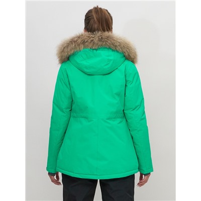 Куртка спортивная женская зимняя с мехом салатового цвета 551777Sl
