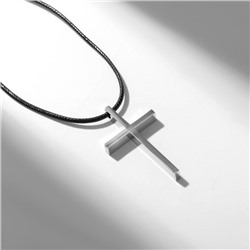Кулон на шнурке "Крест" гладкий, цвет чернёное серебро на чёрном шнурке, 40 см